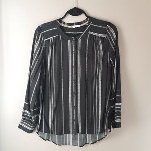 DR2 Black Striped Flowy Button-up Blouse Top Size Medium